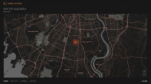 Abstract editorial map of South Jakarta showing the studio location