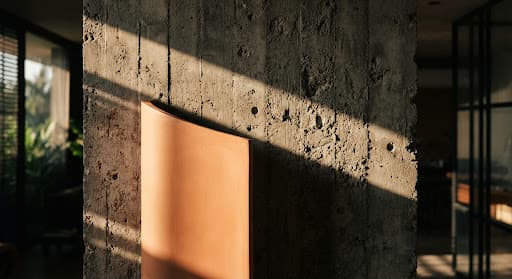 Textured concrete wall bathed in warm afternoon light