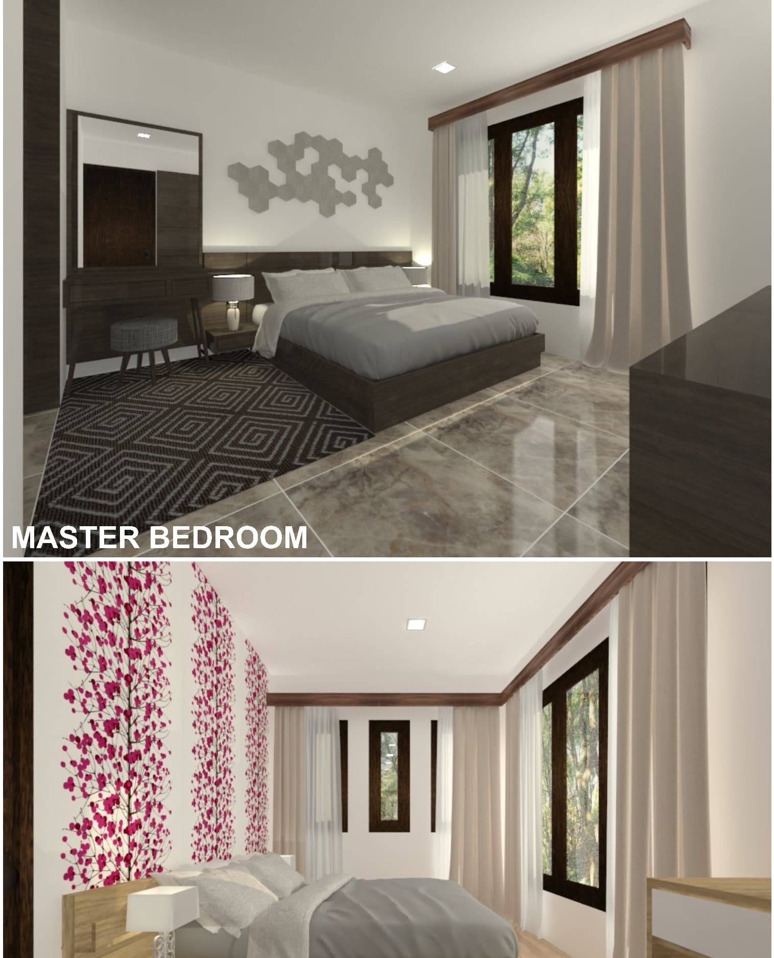 Tomang House Interior Design — master bedroom, children's bedroom, and 2nd storey floor plan.