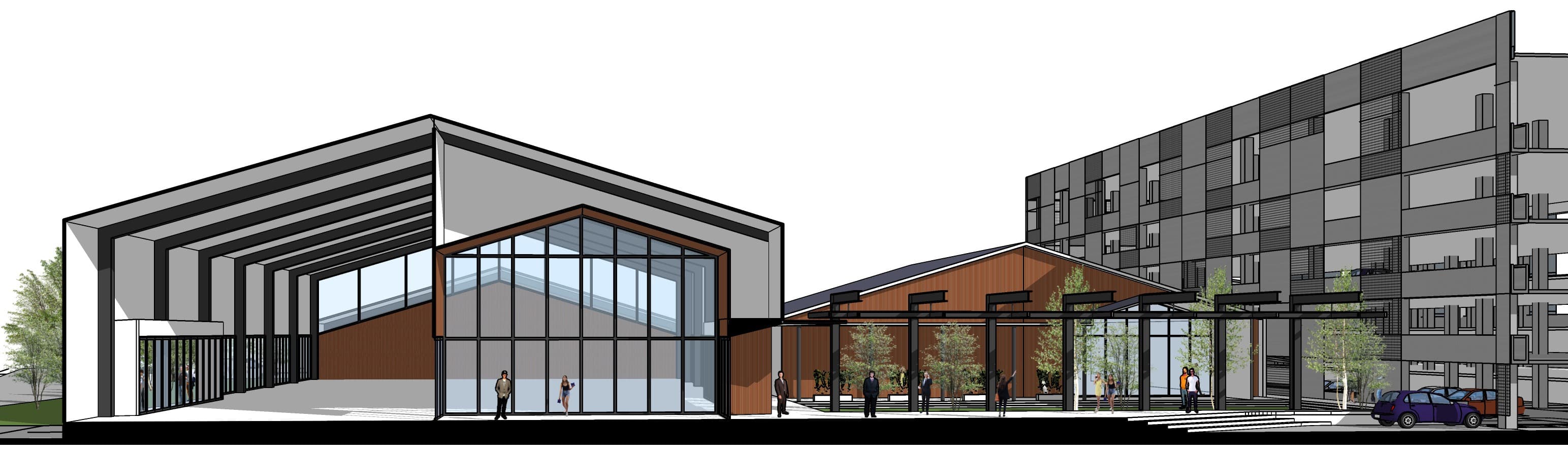 The Balai — front elevation, main hall through MSCP building