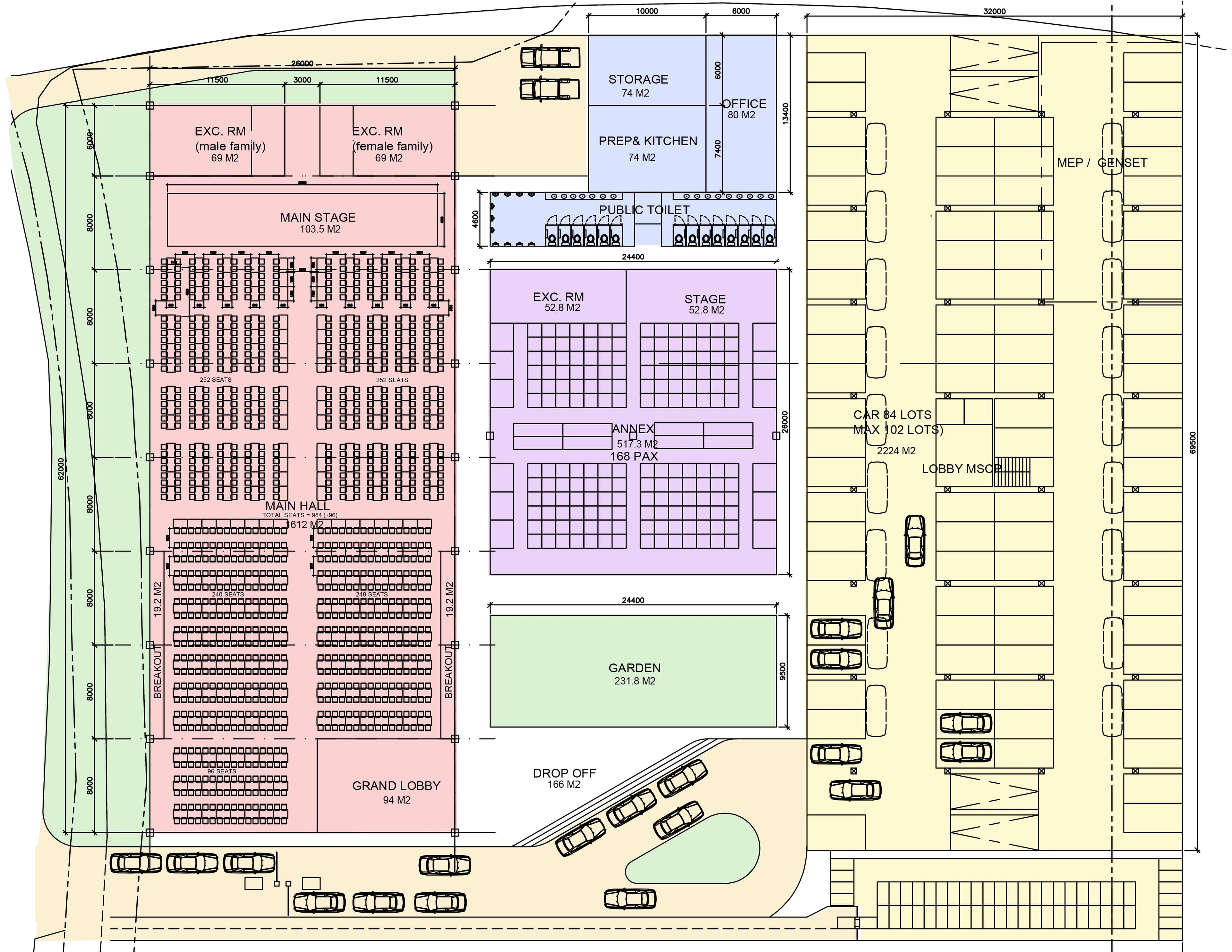 The Balai — site plan with main hall, annex, garden, and MSCP labelled
