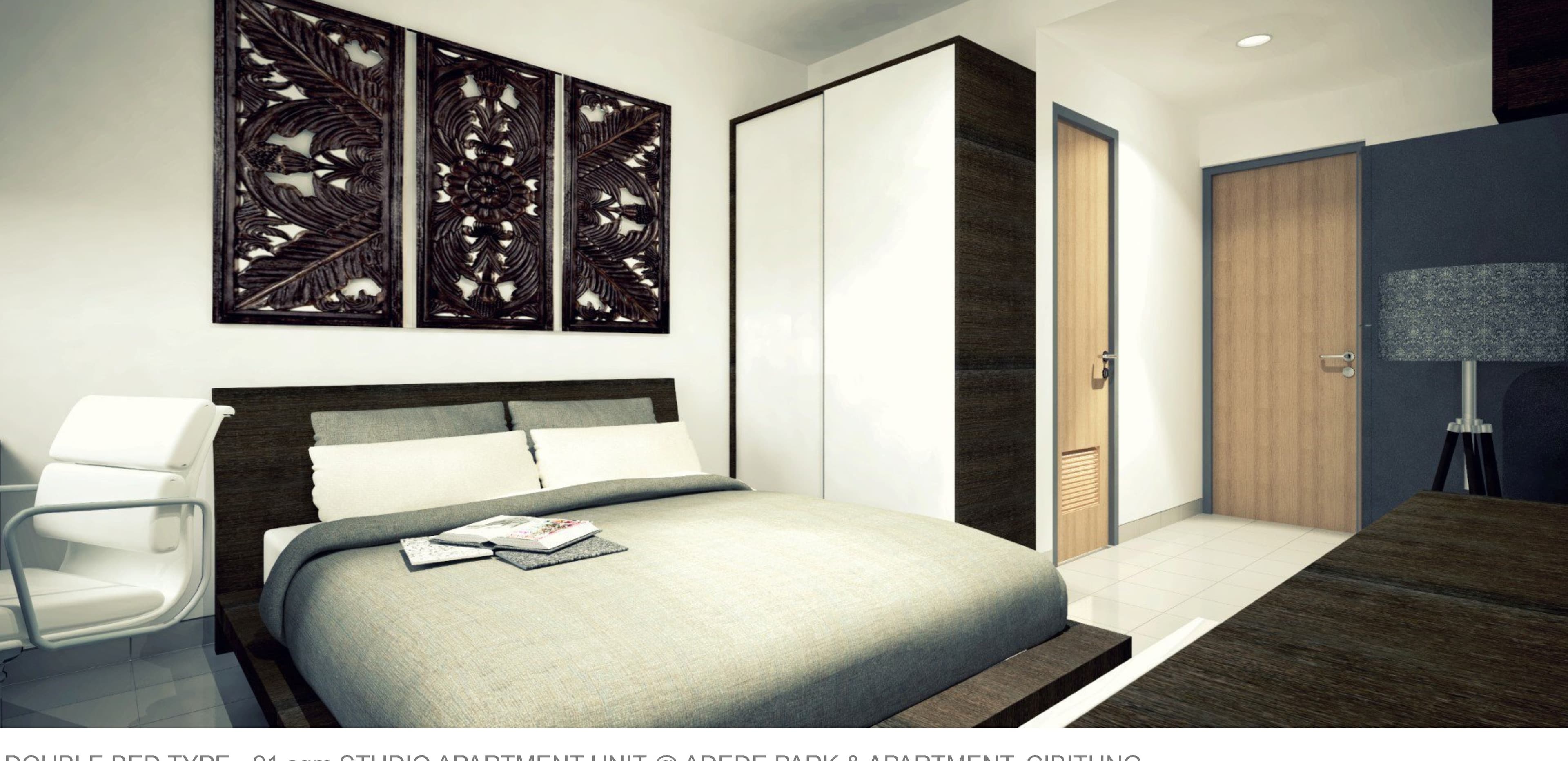 Double Bed Studio Unit, Adede Park & Apartment — alternate angle with wardrobe and hallway.