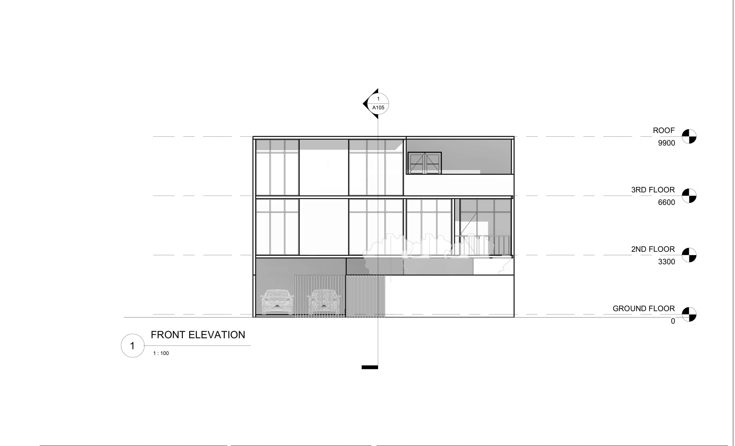 L House front elevation